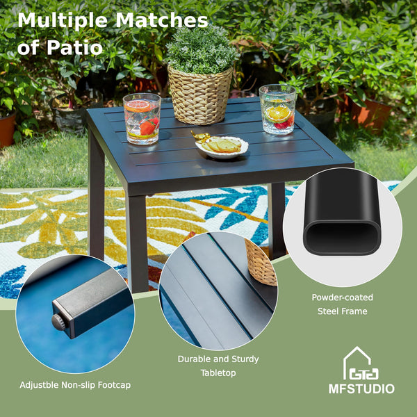 MFSTUDIO Garden Table, Metal Square Coffee Table, Tea Bistro Side Table, Small Outdoor Table, Weather Resistant, Black