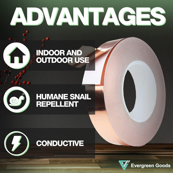 EVG 50mm x 15m Slug Copper Tape | Adhesive Copper Tape Slug Snail Repellent | Slug Deterrent Barrier Copper Foil Tape for Humane Pest Control |