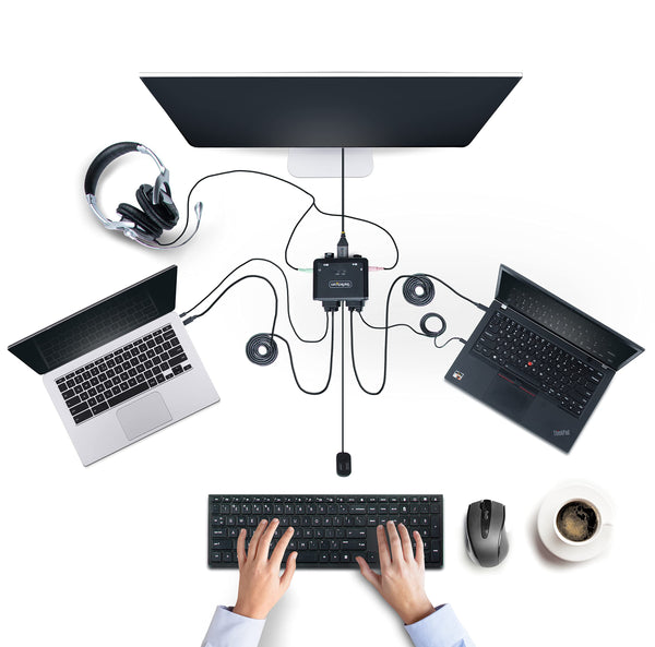 StarTech.com 2-Port Dual-Monitor DisplayPort Cable KVM Switch, 4K 60Hz, Compact KVM with 5ft/1.5m USB-A/DisplayPort/Audio Integrated Cables, Bus Powered, Remote/Hotkey Switching (C2-DD46-UA2-CBL-KVM)