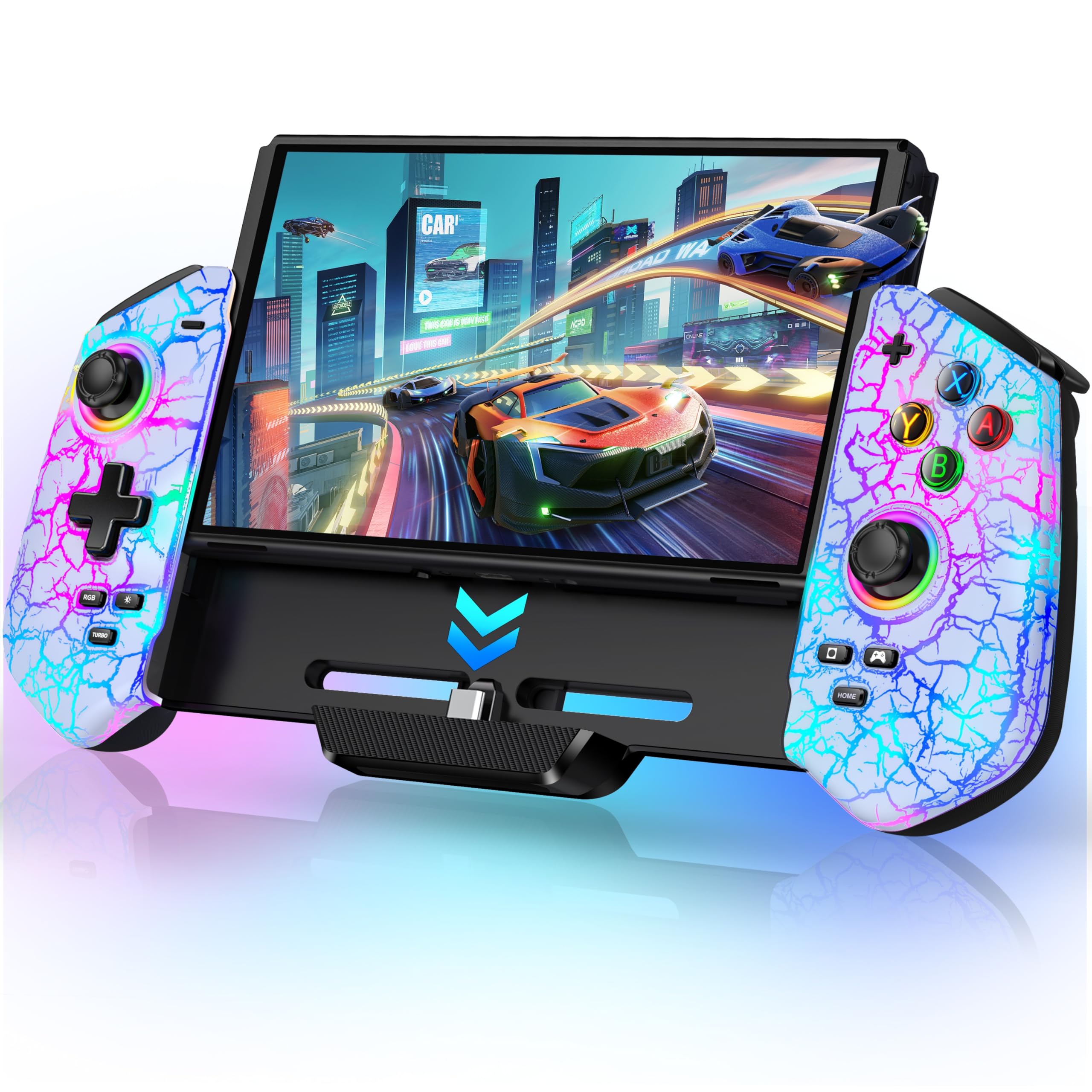HELLCOOL Switch Pro Controller for Switch/OLED,Switch Controller for Handheld Grip with Hall Effect Joystick,One-Piece Switch Joycon with Turbo/Programmable/6-Axis/Vibration/RGB/4 Card Slot(Black)