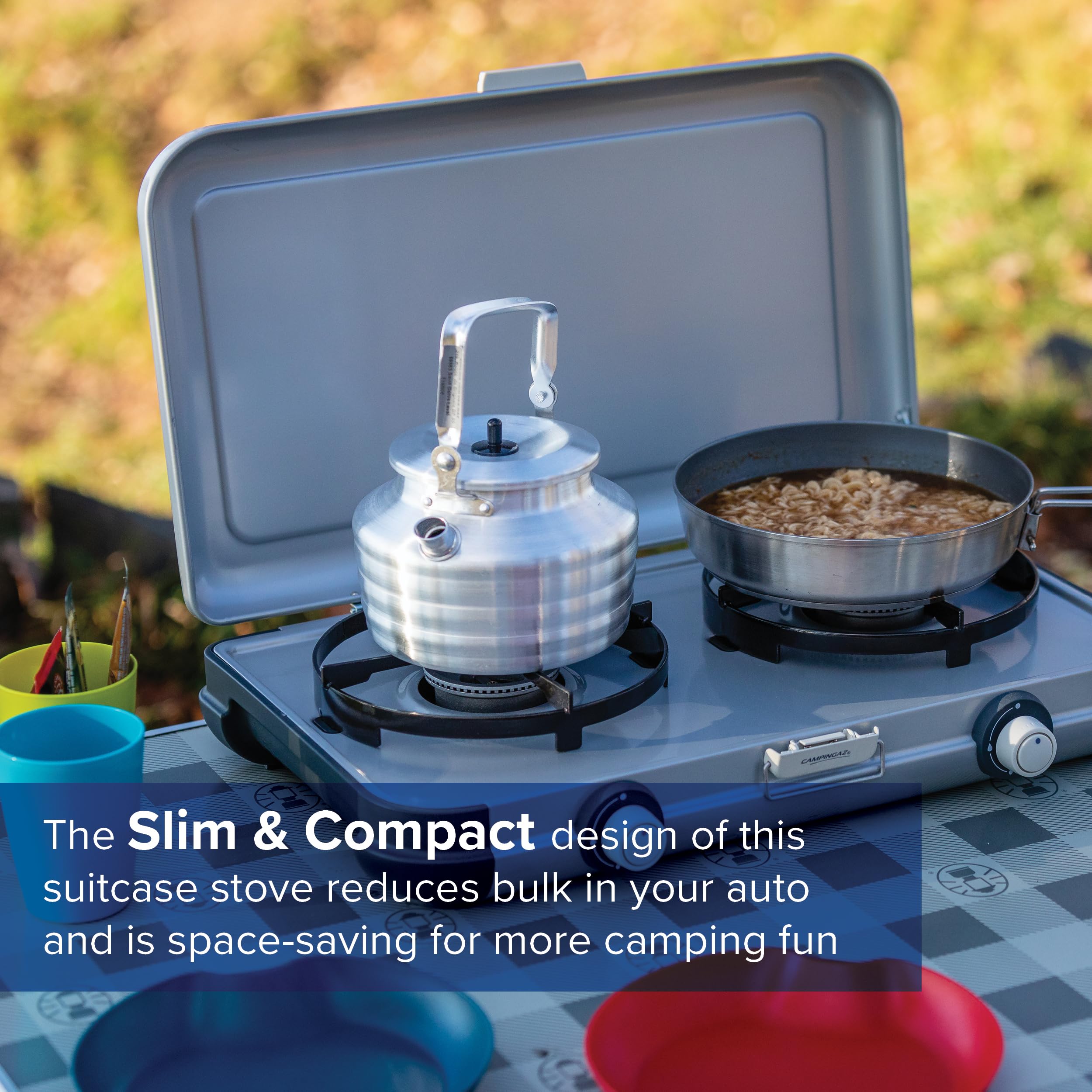 Campingaz Camping Kitchen 2 Camping Stove | 2 x 2000 Watts | 2-Burner Gas Stove with removable pan Supports | portable & compact