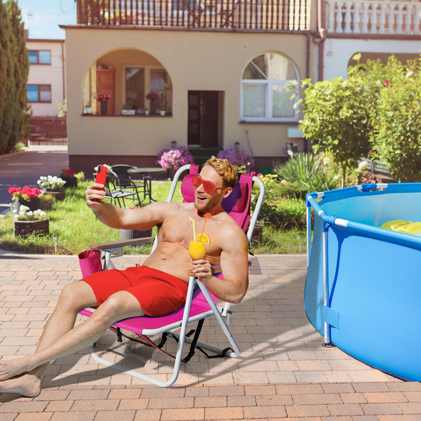 Outopee Set of 2 Folding Beach Chair, Portable Camping Backpack Beach Chair with 4 Level Positions, Adjustable Headrest, Cup Holder for Fishing Poolside Picnic, 120kg Capacity, Blue