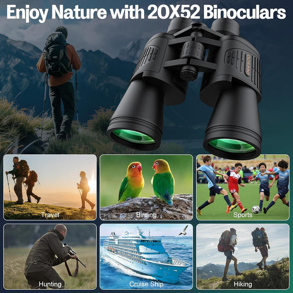 Deesoo 20x52 Binoculars for Adults High Powered - HD Large View Binoculars with Low Light Vision - Professional Binocular for Bird Watching Hunting Travel Cruise Outdoor Sports with Carrying Bag
