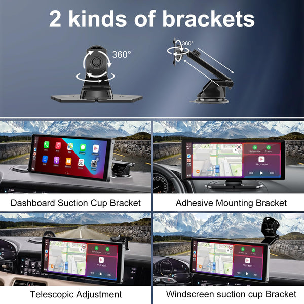 10.26" Wireless Car Stereo for Apple Carplay & Android Auto with 1080P Backup Camera, Touchscreen Car Play Screen with GPS Navigation & Voice Control, Mirror Link,Dual Bluetooth,FM Transmission,AUX