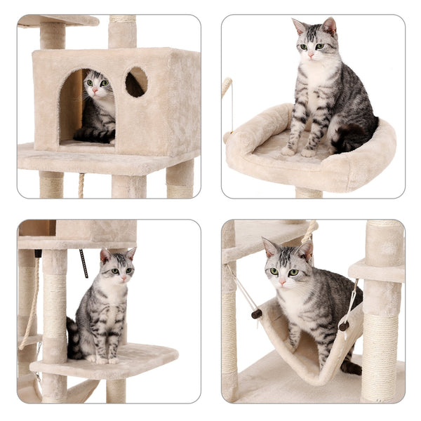 FEANDREA Cat Tree, Cat Condo with Hammock, Perch, Cat Tower, Beige PCT86M
