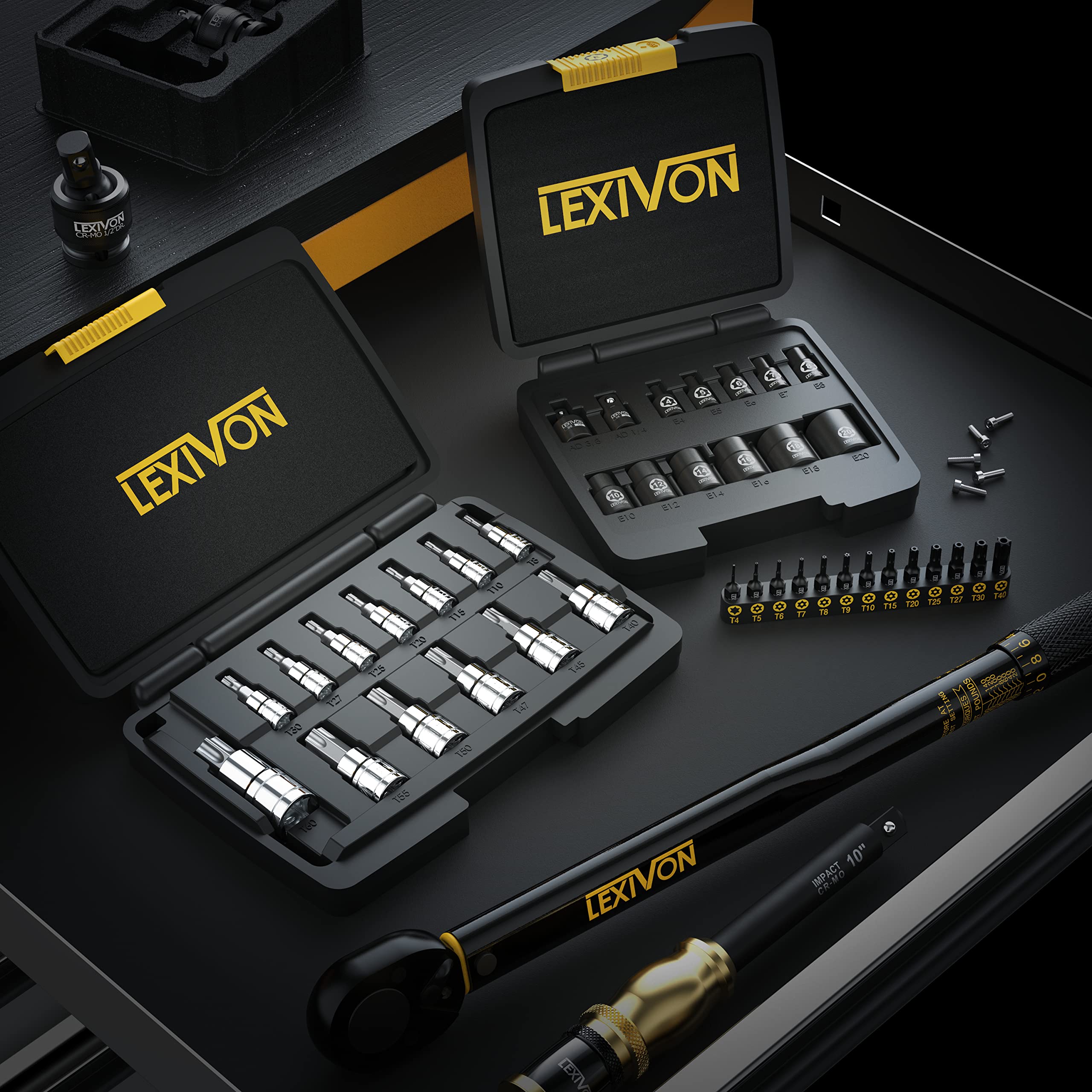 LEXIVON Master Wrench Key Set, 35-Piece Long Arm Ball End Hex Keys | 3-Pack Metric/SAE & Star, Industrial Grade S2 Alloy Steel (LX-131)