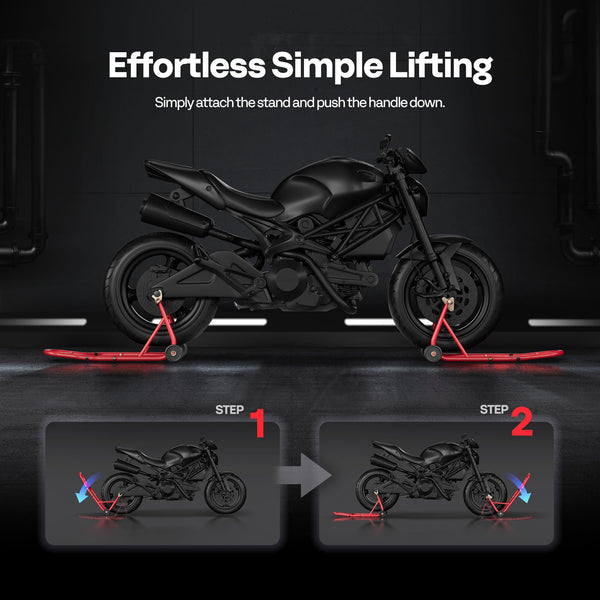 SPECSTAR Motorcycle Paddock Stand Combo 400kg Capacity Front and Rear Wheel Lift with U & L Fork Adjustable Swingarm Spool Stands for Motorbike Garage Repair Use Scissor Stand with 4 Wheels