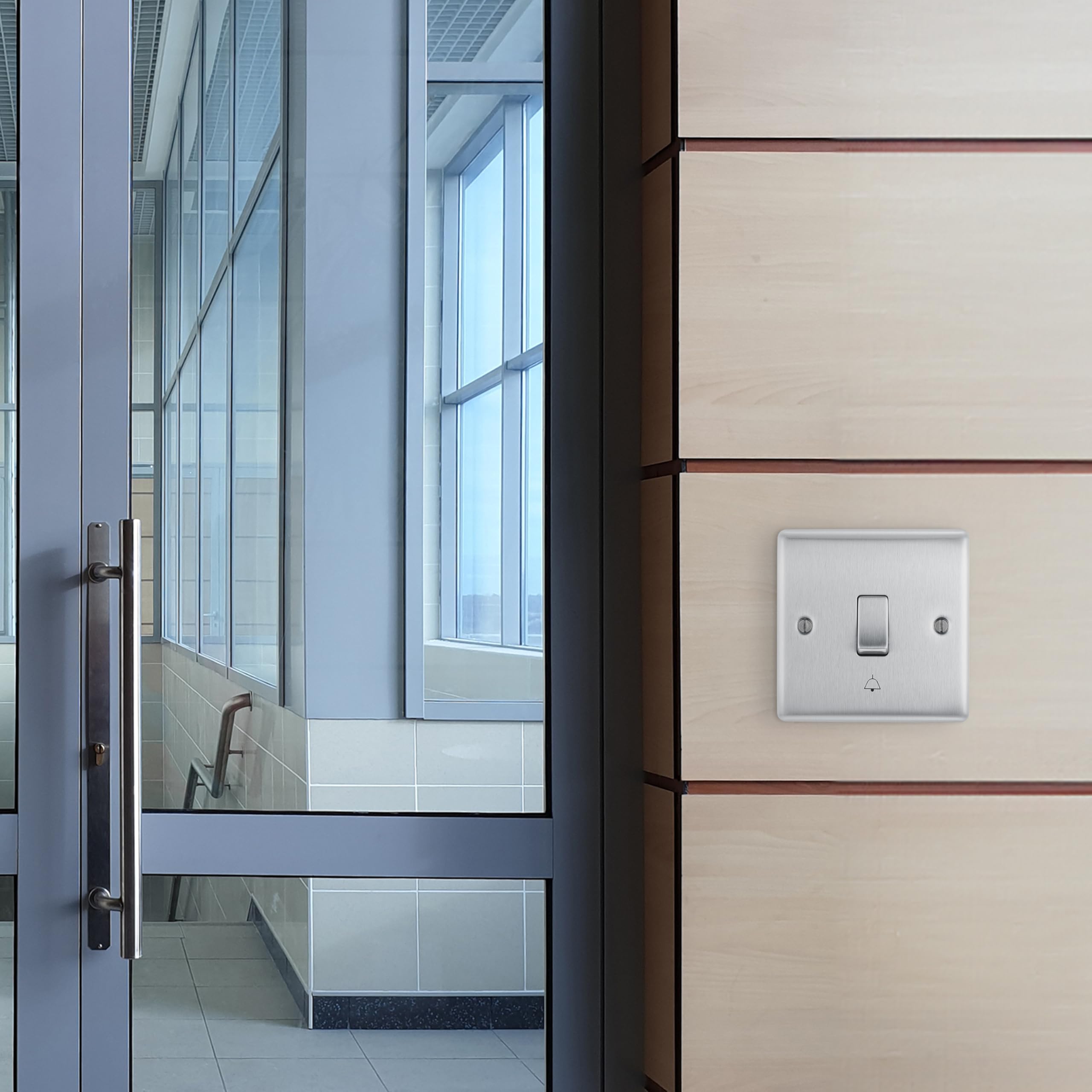 BG Electrical Cooker Switch with Socket and LED, Cooker Control Unit, Control Socket, Double Pole, Raised Profile, Round Edges, Nexus Metal, Brushed Steel, Grey Inserts, 45A, NBS70G