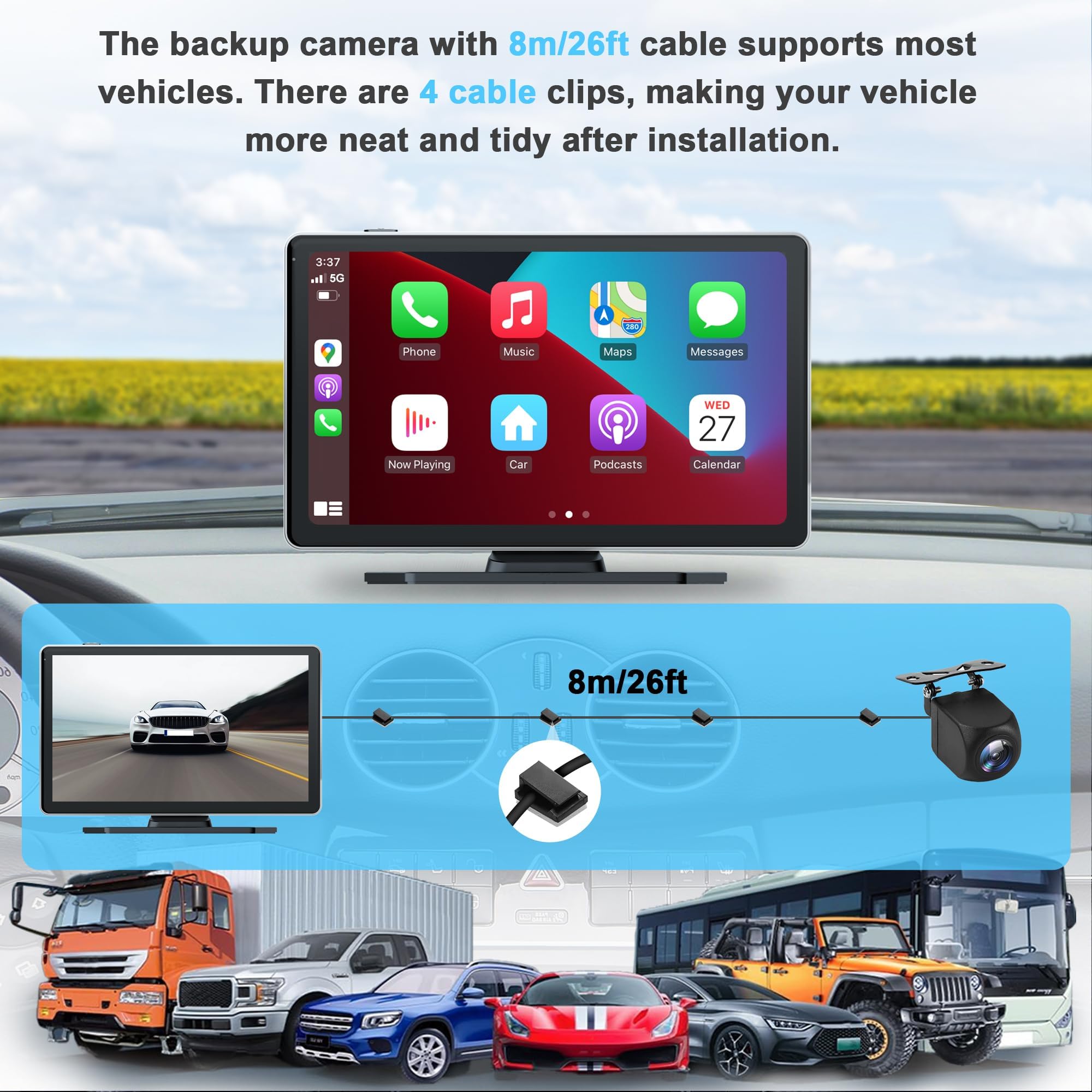 Car Stereo,9 Inch CarPlay Screen for Apple Car play & Android Auto,Portable Car Player Wireless Car Play Screen with Voice Control, Suitable for Most Vehicles (9 Inch +Camera)