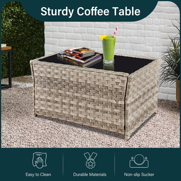 4 Piece Rattan Garden Furniture Sets, Patio Conservatory Set, Include Rattan loveset Sofa, Chair, Glass Coffee Table