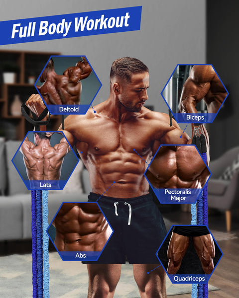 ALongSong Pilates Equipment Home Gym Workout With 6 Resistance Bands 20/40/60lbs With Protective Sleeves Pilates Bar Set Adjustable For Strengthen