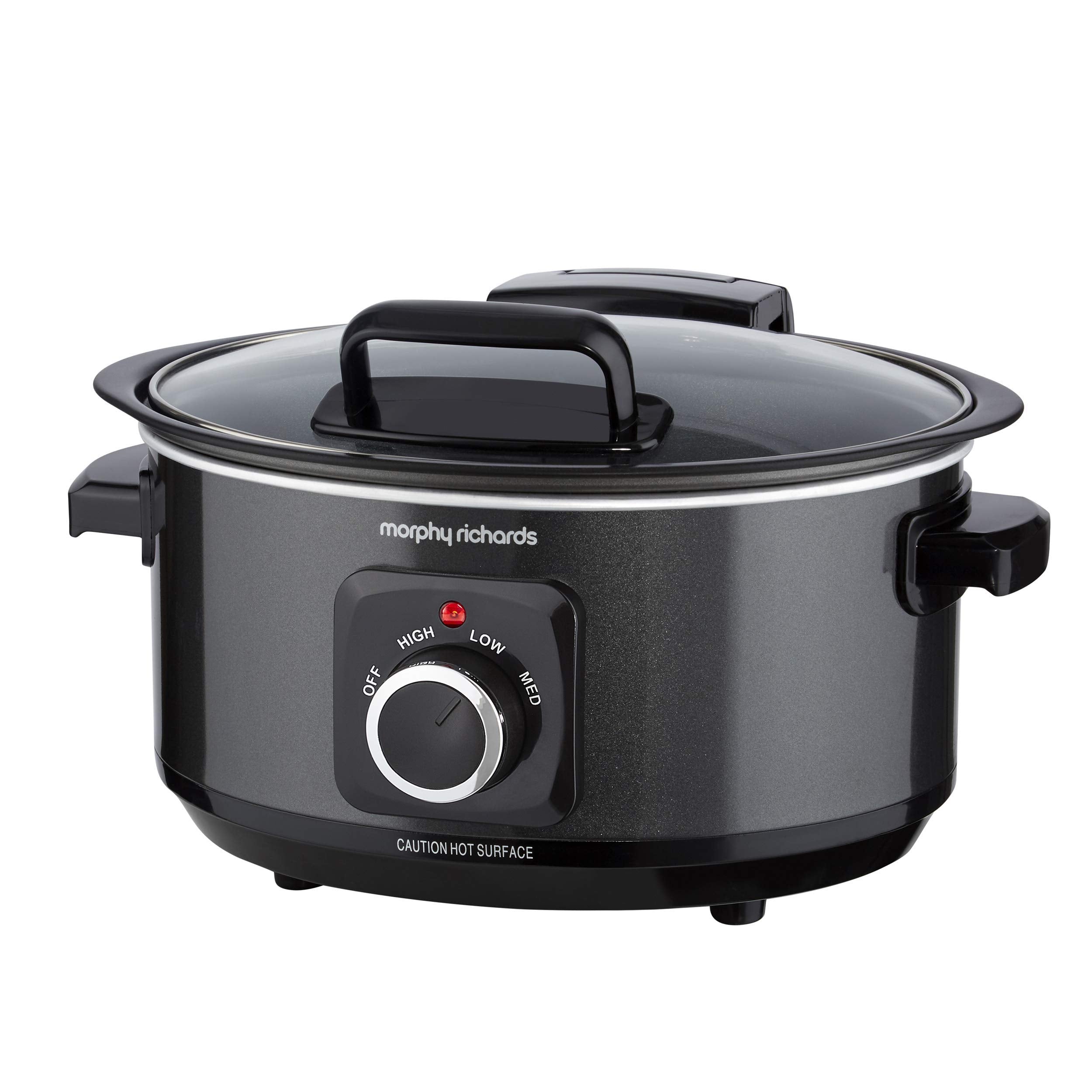 Morphy Richards 6.5L Sear and Stew Slow Cooker with Detachable Hinged lid, Shatter Resistant Aluminium Pot, 3 Heat Settings, Hob Proof, Easy Clean,