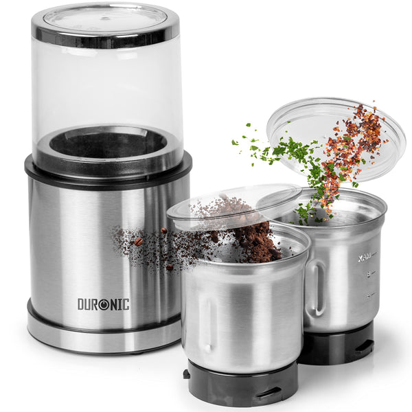 Duronic Electric Blade Coffee Grinder CG421, 2 in 1 Spice Grinder Kitchen Machine, Wet & Dry Grinding Mini Mill Hopper, 75g/220ml, 200W, 2X Stainless