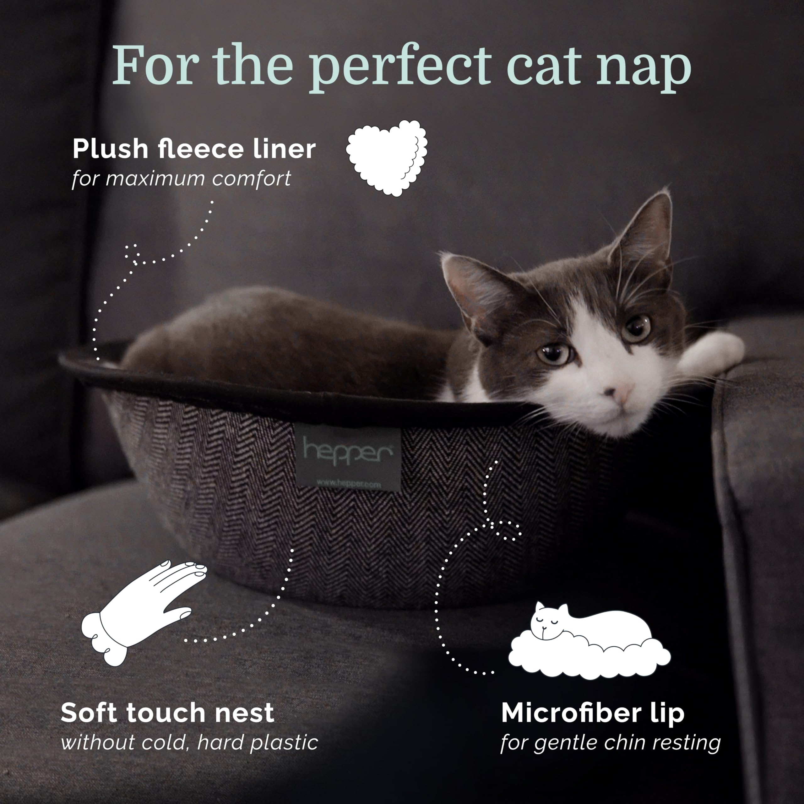Hepper Nest Cat Bed - Modern Cat Furniture with Removable Washable Fleece Liner - Herringbone
