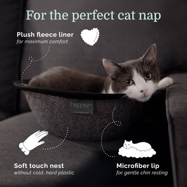 Hepper Nest Cat Bed - Modern Cat Furniture with Removable Washable Fleece Liner - Herringbone