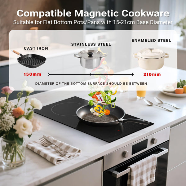 GIONIEN Plug in Induction Hob 2 Rings,Domino Hobs,30cm Electric Cooktop 2800W 13 Amp, Built in Worktop,Black Glass Smooth Worktop,Double Induction Cooker GIT230SP