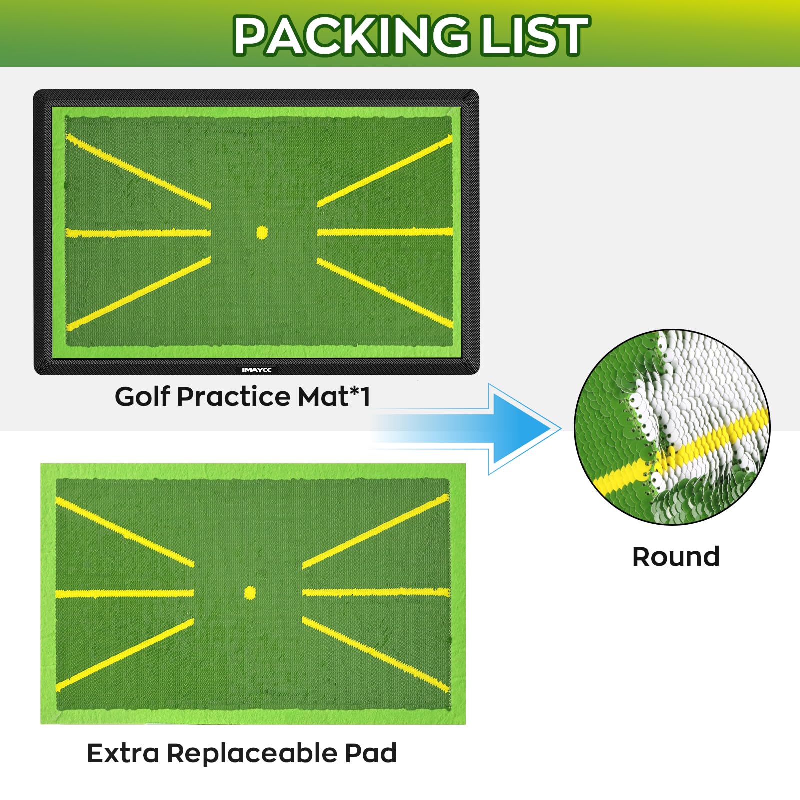 IMAYCC Golf Mat 2Pics Replaceable Hitting Practice Mat with Antislip Rubber Base for Analysing Swing Path Training Indoor Outdoor,Nice Gift for Golf
