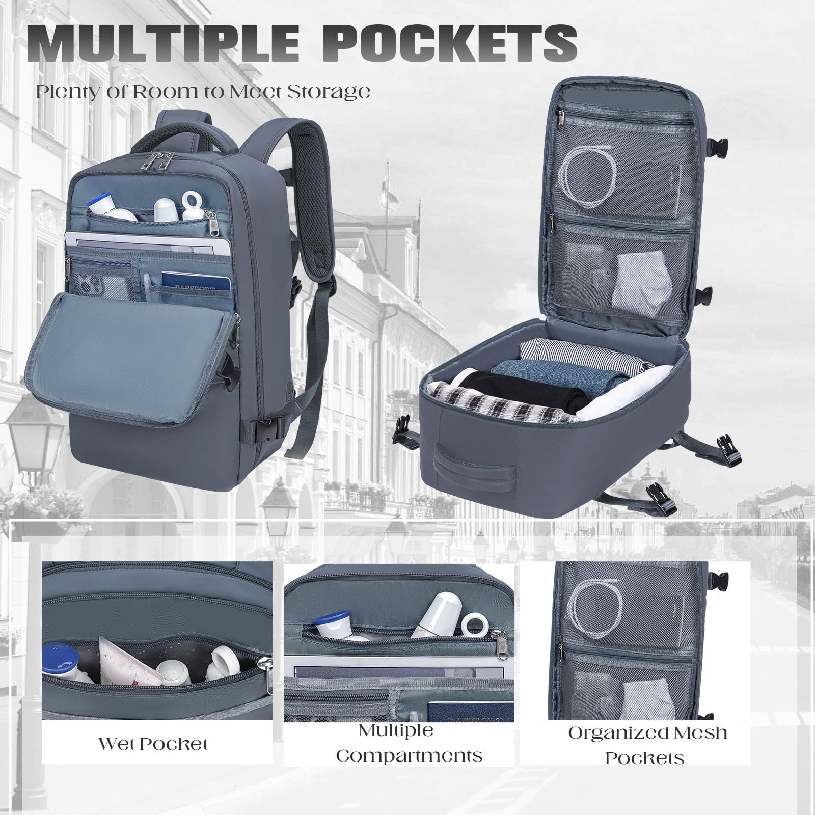 Cabin Bags 40x20x25 for Ryanair, Small Underseat Carry On Travel Backpack Casual Hand Luggage Flight Loptop Bags for Women Men Cabin Size Rucksack