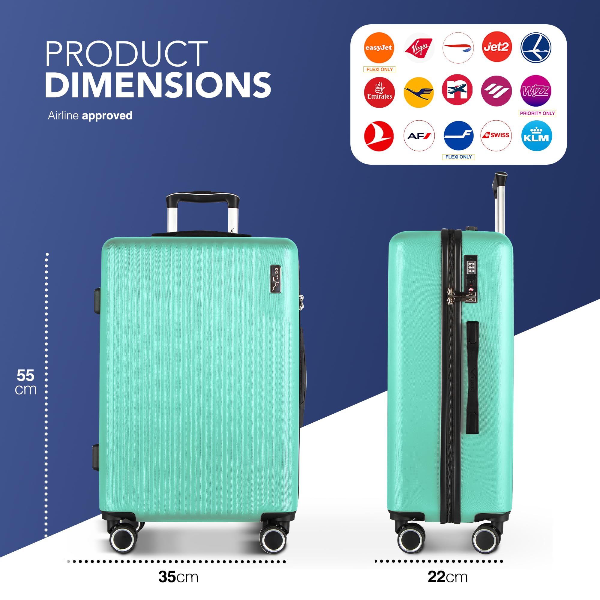 LUGG 15 Inch Vacay Cabin Case - 45x36x20 cm, Airline Approved Carry On Suitcase, ABS Lightweight Suitcase, Water Resistant Hard Suit Case with 360° Spinner Wheels, Carry On Bag with TSA Indent Lock