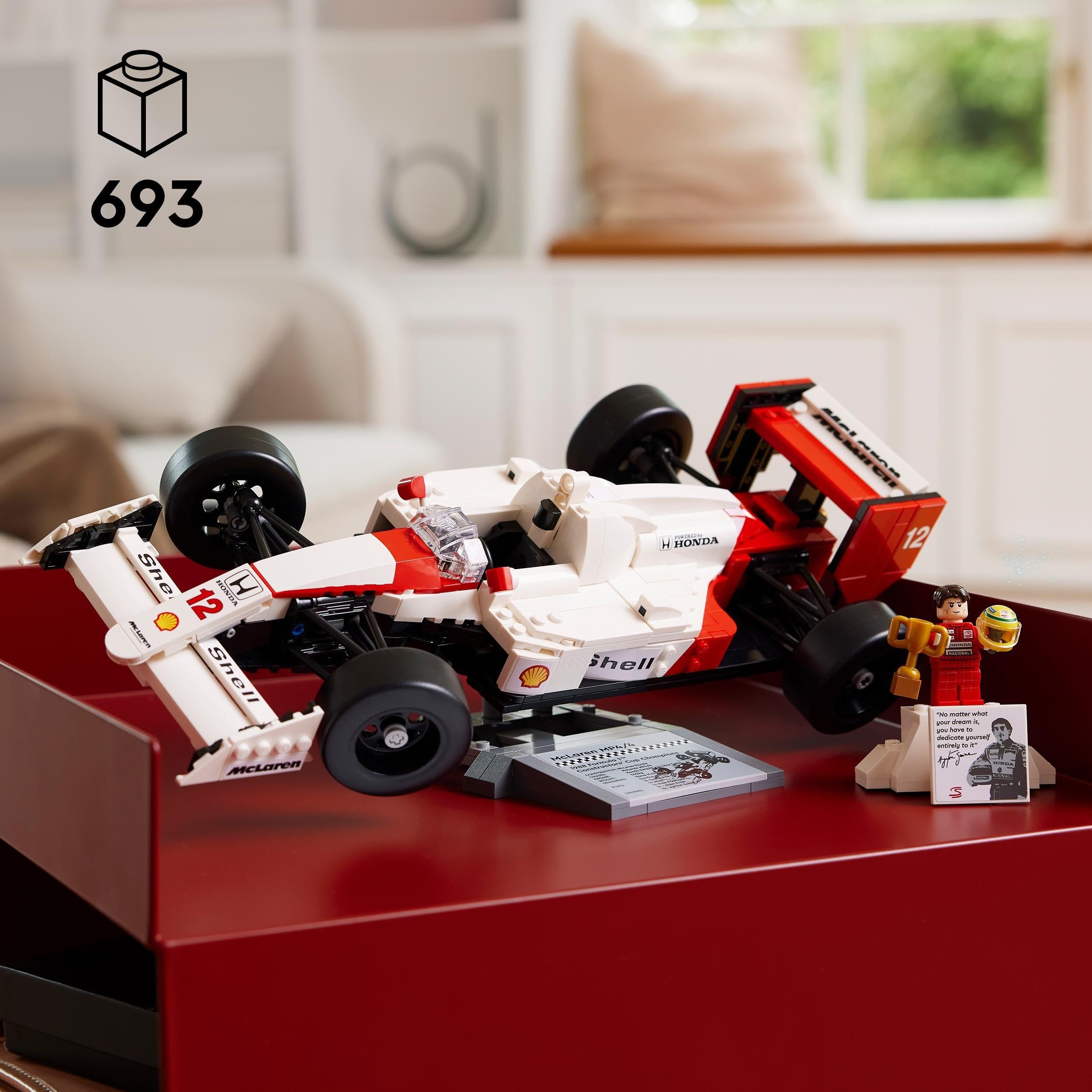 LEGO Icons McLaren MP4/4 & Ayrton Senna Vehicle Set, F1 Race Car Model kit for Adults to Build with Race Driver Minifigure, Home or Office Desk Décor, Formula One Birthday Gifts for Men & Women 10330