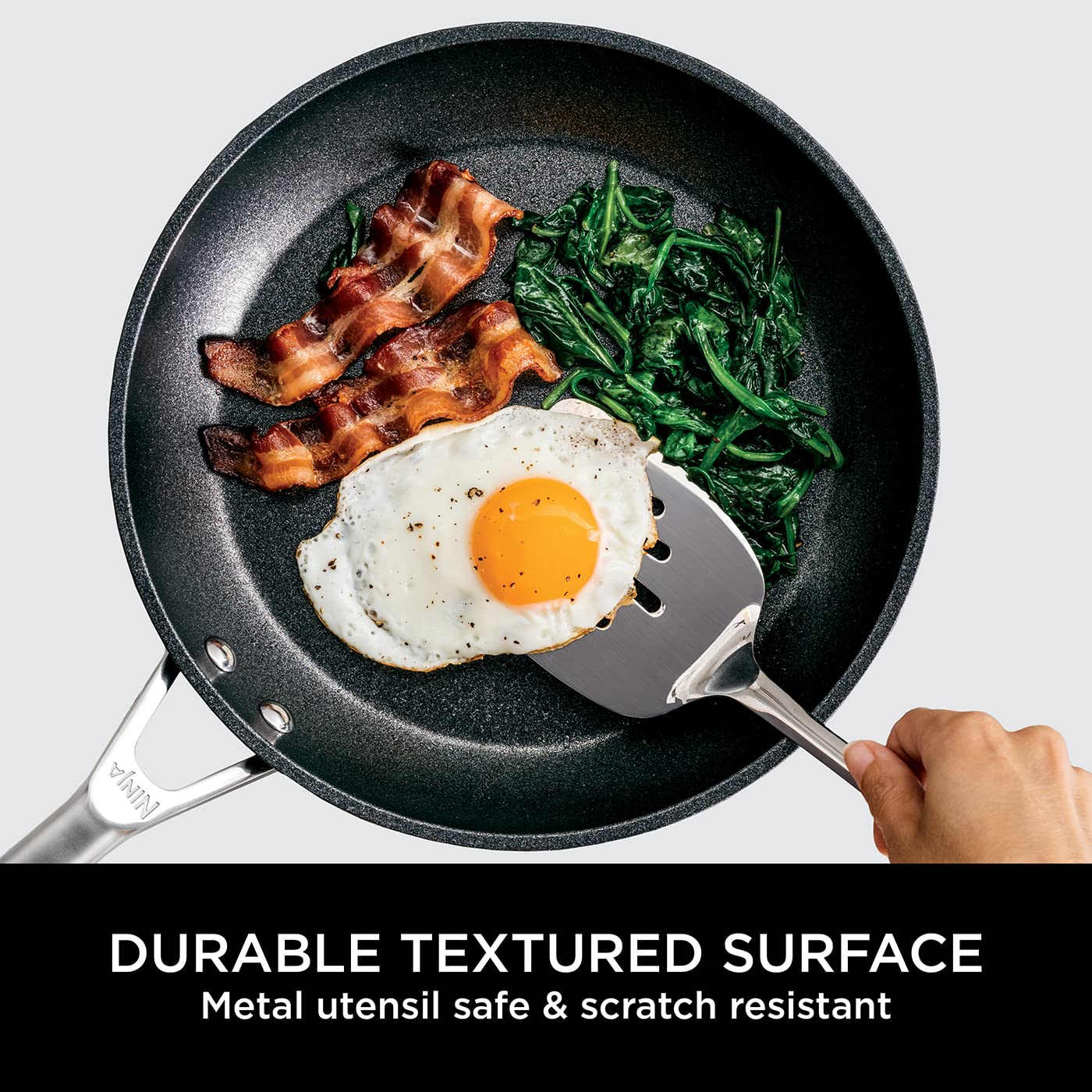 Ninja ZEROSTICK Premium 5-Piece Pan Set, Long Lasting Non-Stick, 3x Saucepans with Glass Lids, 1x Milk Pan, 1x Frying Pan, Hard Anodised Aluminium, Induction Compatible, Grey C35000UK