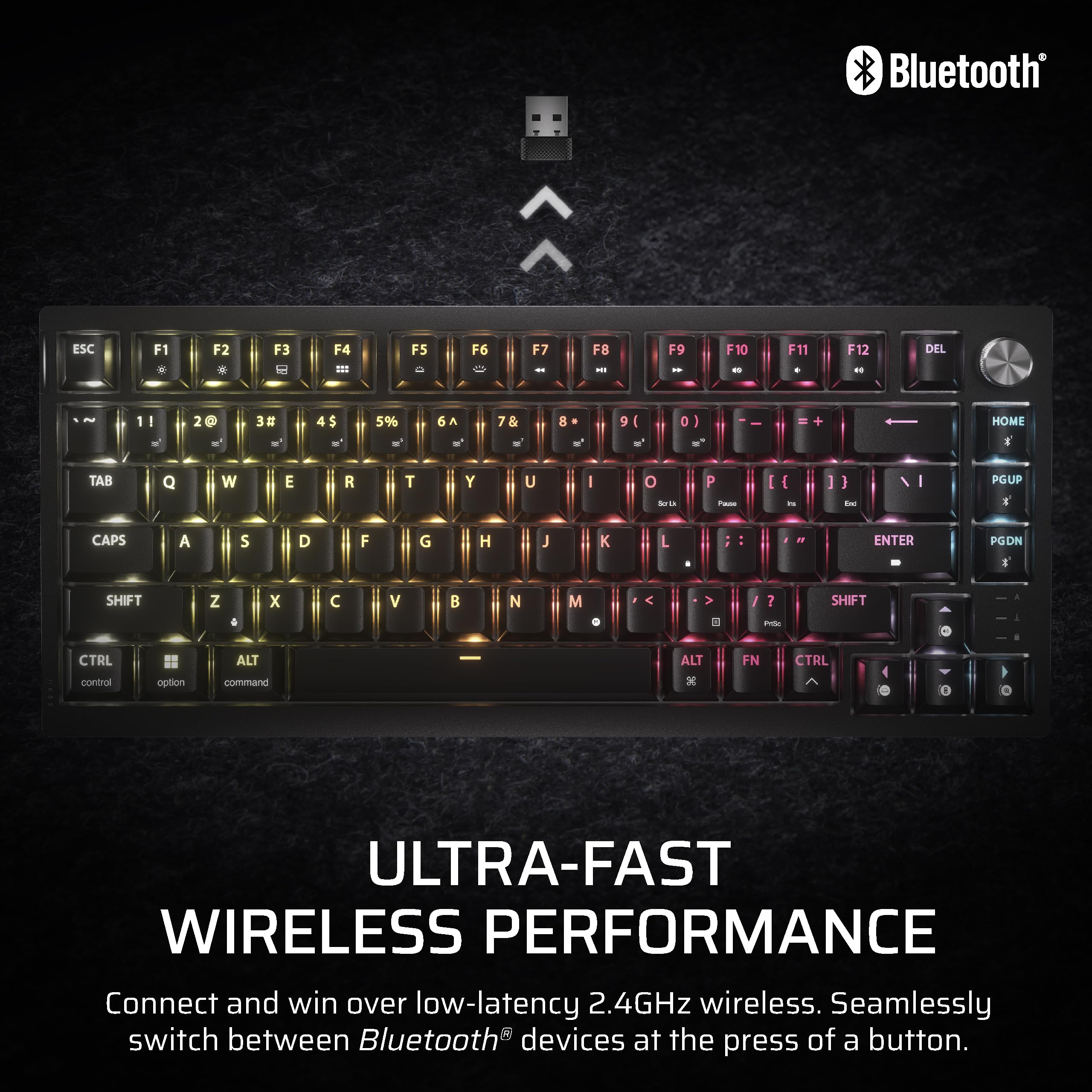 Corsair K65 PLUS WIRELESS 75% RGB Hot-Swappable Mechanical Gaming Keyboard – Pre-Lubricated MLX Fusion Tactile Switches – Dual-Layer Sound Dampening – PBT Keycaps – QWERTY UK – Black