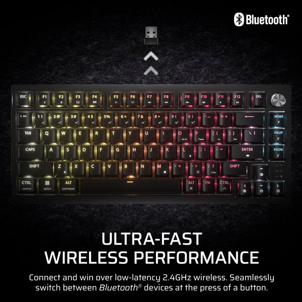 Corsair K65 PLUS WIRELESS 75% RGB Hot-Swappable Mechanical Gaming Keyboard – Pre-Lubricated MLX Fusion Tactile Switches – Dual-Layer Sound Dampening – PBT Keycaps – QWERTY UK – Black