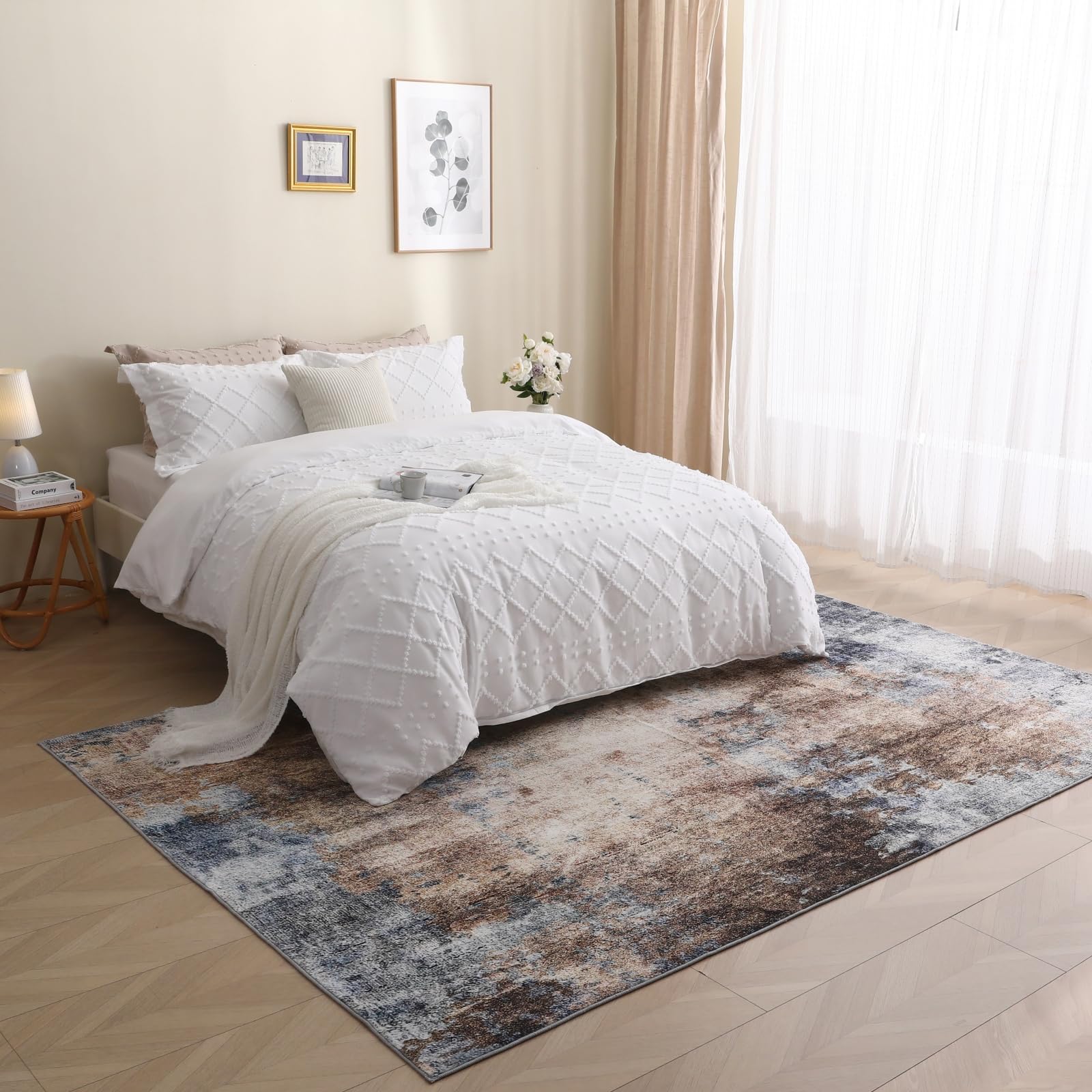 COOUS Washable Rugs for Living Room - Ultra Soft Area Rugs, Short Pile Non-Slip Non-Shedding Abstract Carpet, Stain Resistant Faux Wool Rugs for