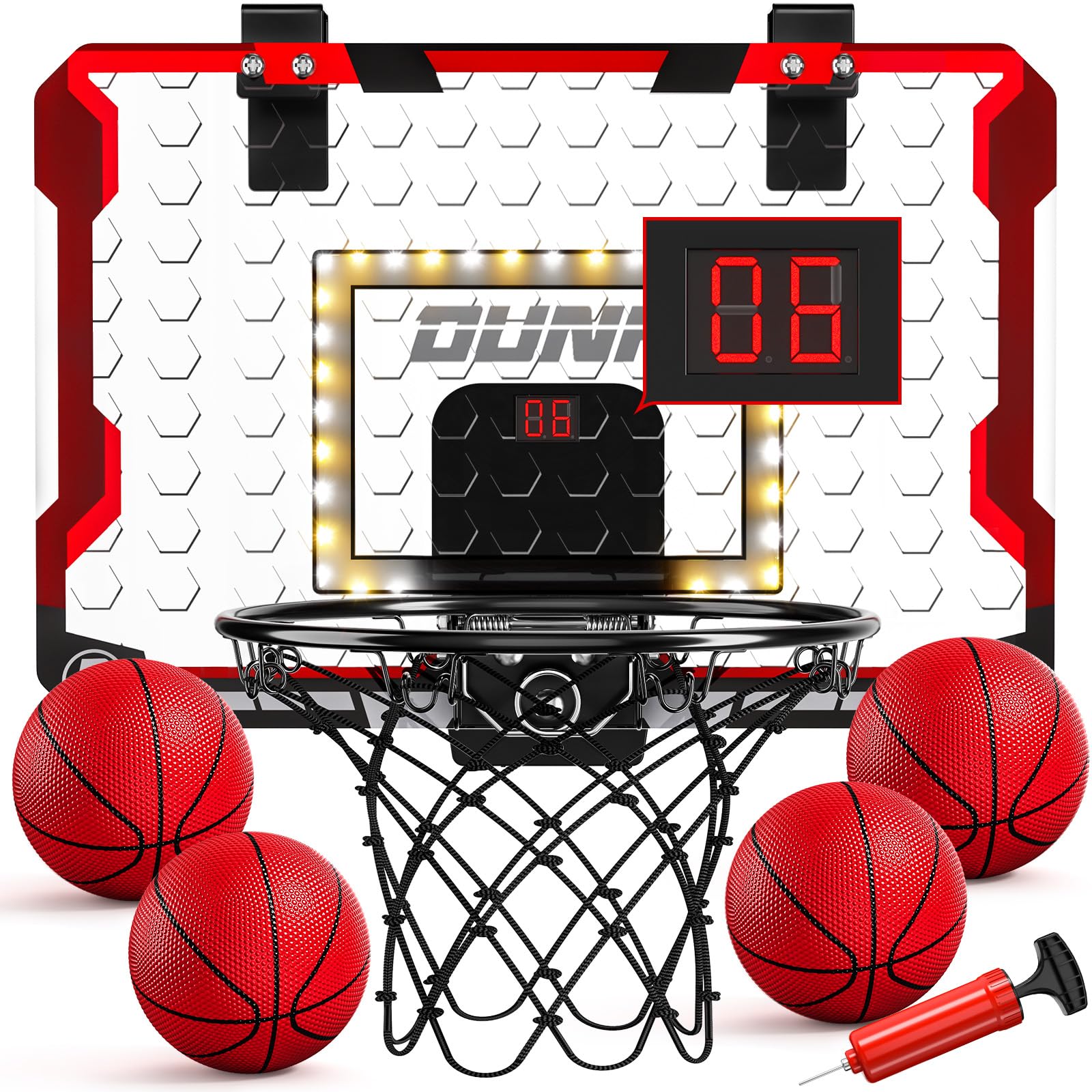 TEMI Basketball Hoop Indoor With 4 Balls, Over The Door for Kids and Adults, Toy Gift for Boys Girls Age 3-12 Years