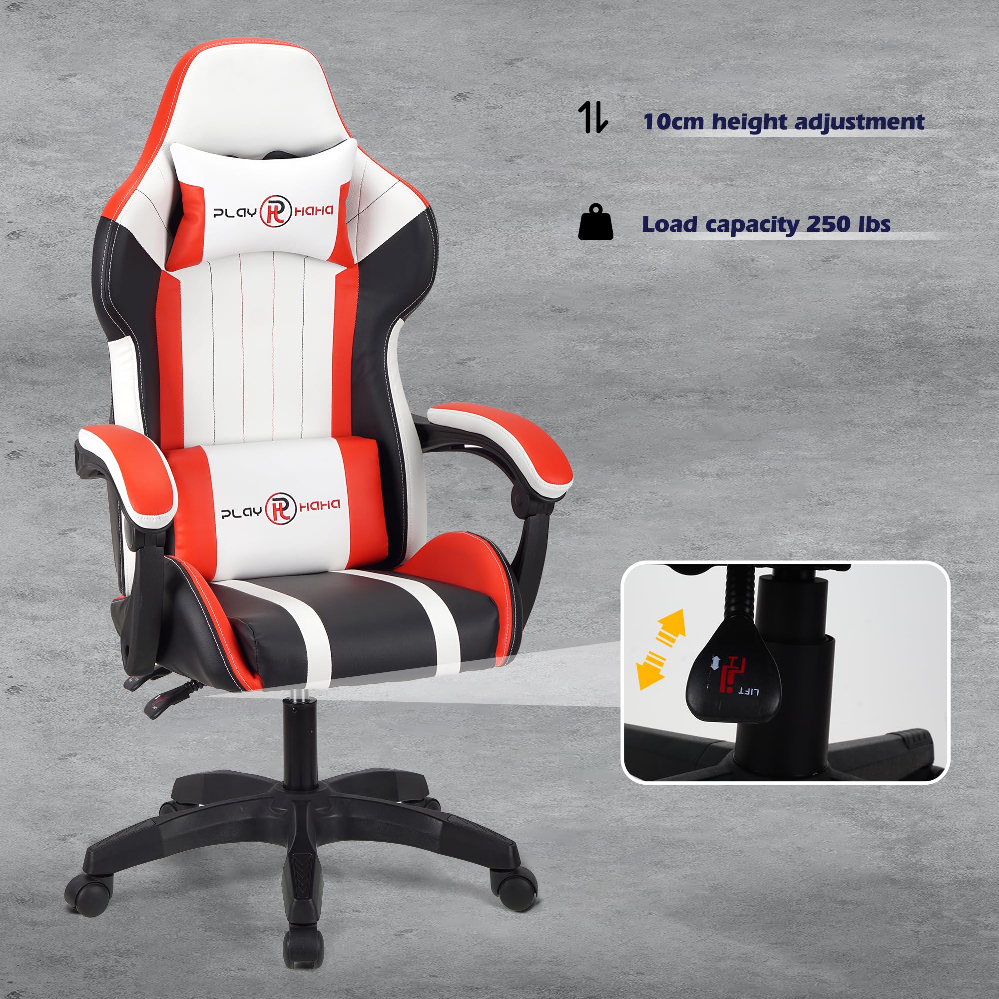 T-THREE.Ergonomic Leather Gaming Chair Height Adjustable with Headrest and Lumbar Support(Orange)