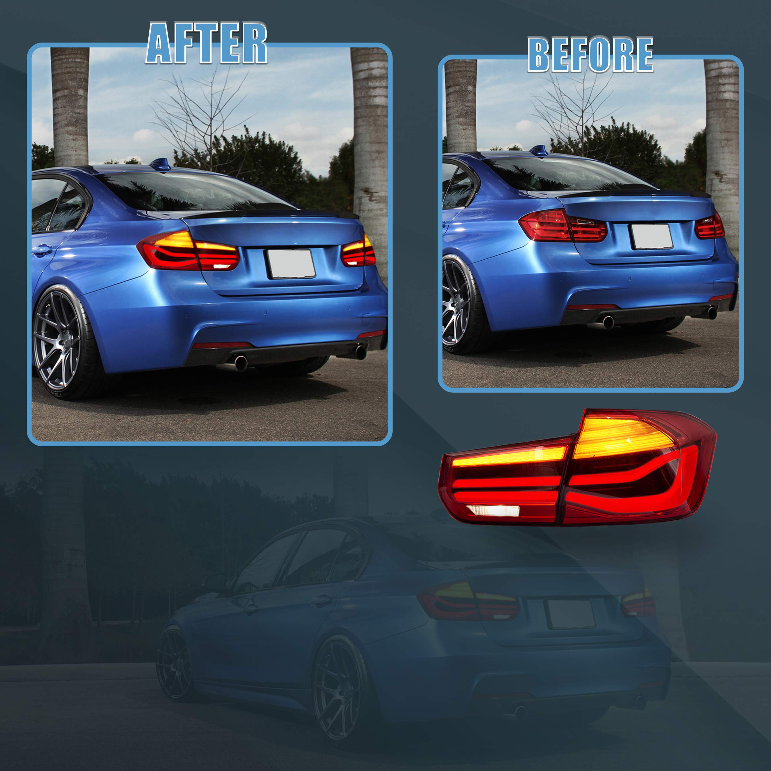 VLAND OLED Rear Lights Compatible with 2013-2018 BMW 3 Series F30 F35 F80 320i 328i 335i Sedan (Not for F31 F34), Tail Lights with Sequential Indicators, E-mark, Red