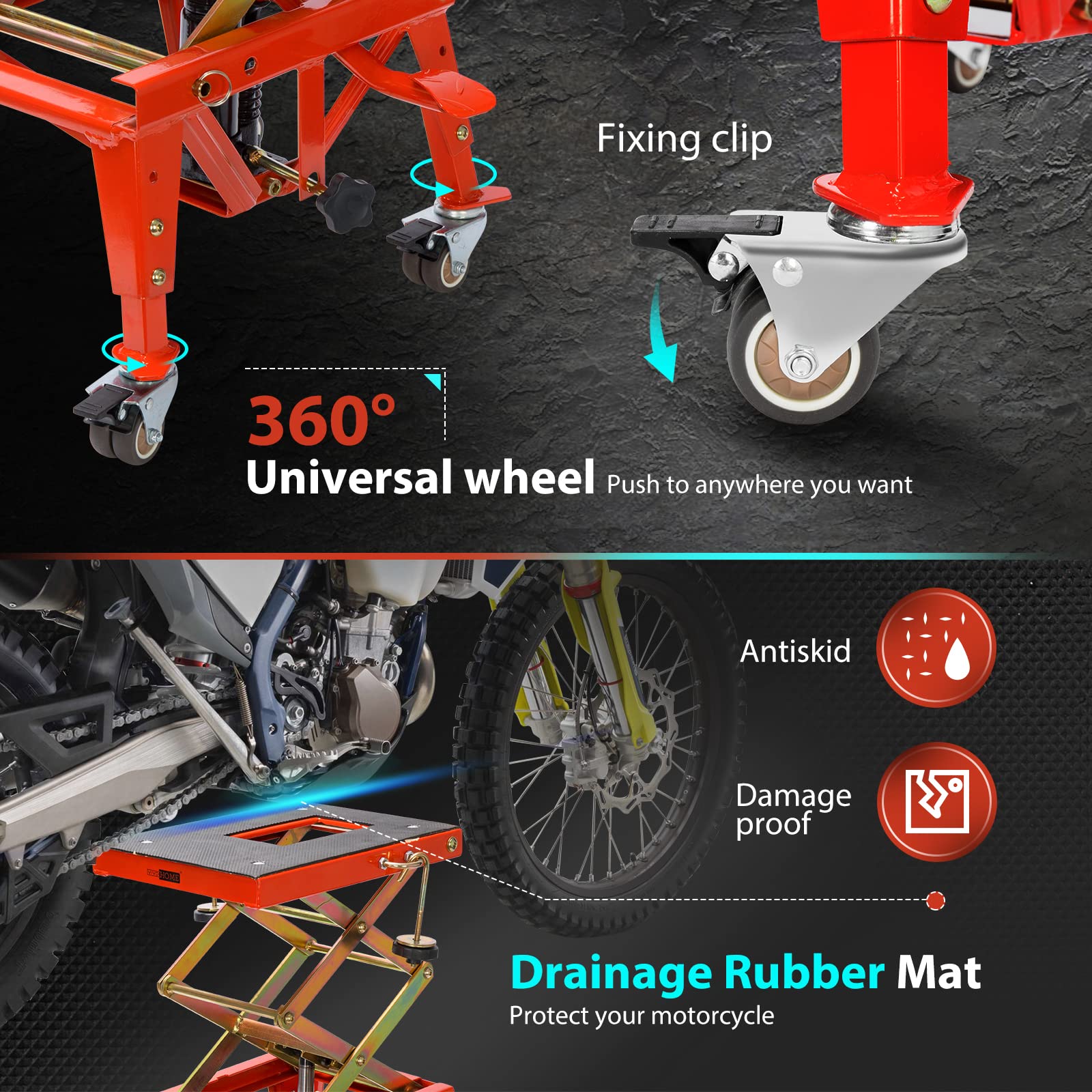 VIVOHOME Motorcycle Lift Jack Stand 158KG Heavy Duty Hydraulic Operated ATV Dirt Bike Scissor Stand with 4 Wheels