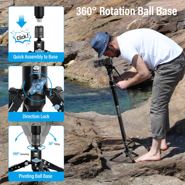 SIRUI SVM-145 Camera Monopod with Feet for Photography, 145cm Carbon Fibre Camera Monopod with Removable Tripod Stand Base, for DSLR, Camcorder, Max Load 10kg