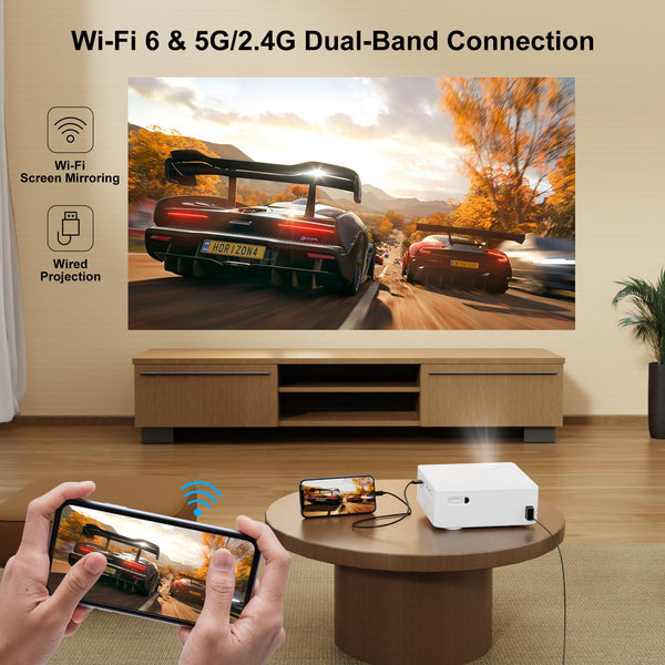 [360°Adjustable Stand] Mini Projector with WiFi and Bluetooth: Electric Focus & Auto Keystone 1080p Supported, 15000L,Phone Projector - 2025 Upgraded Visulapex Portable Home Theater