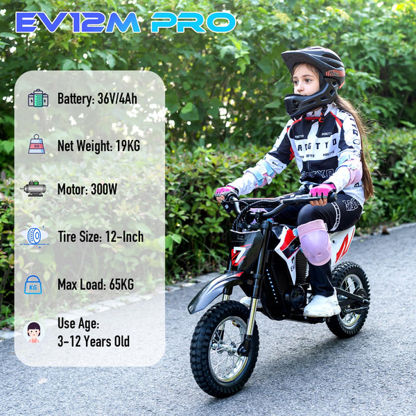 EVERCROSS EV12M PRO Kids Ride On Motorcycle, Electric Motorcycle with 300W Motor, 9.3Miles Long-Range, 12'' Pneumatic Tire, Bluetooth Music, Colorful Lights, Motor Cross for Ages 3-12 Children