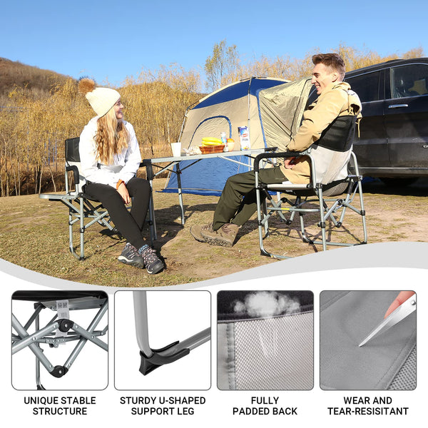 KingCamp Folding Camping Chairs for Adluts Heavy Duty Directors Chair with Cooler Bag and Side Table Support up to 150KG