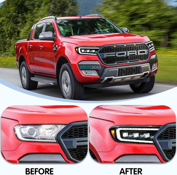 VLAND Headlight Pair Suitable for Ranger T6 T7 T8 T8 XL XLT Wildtrak 2015-2021 with Sequential Indicators (Clear) LHD