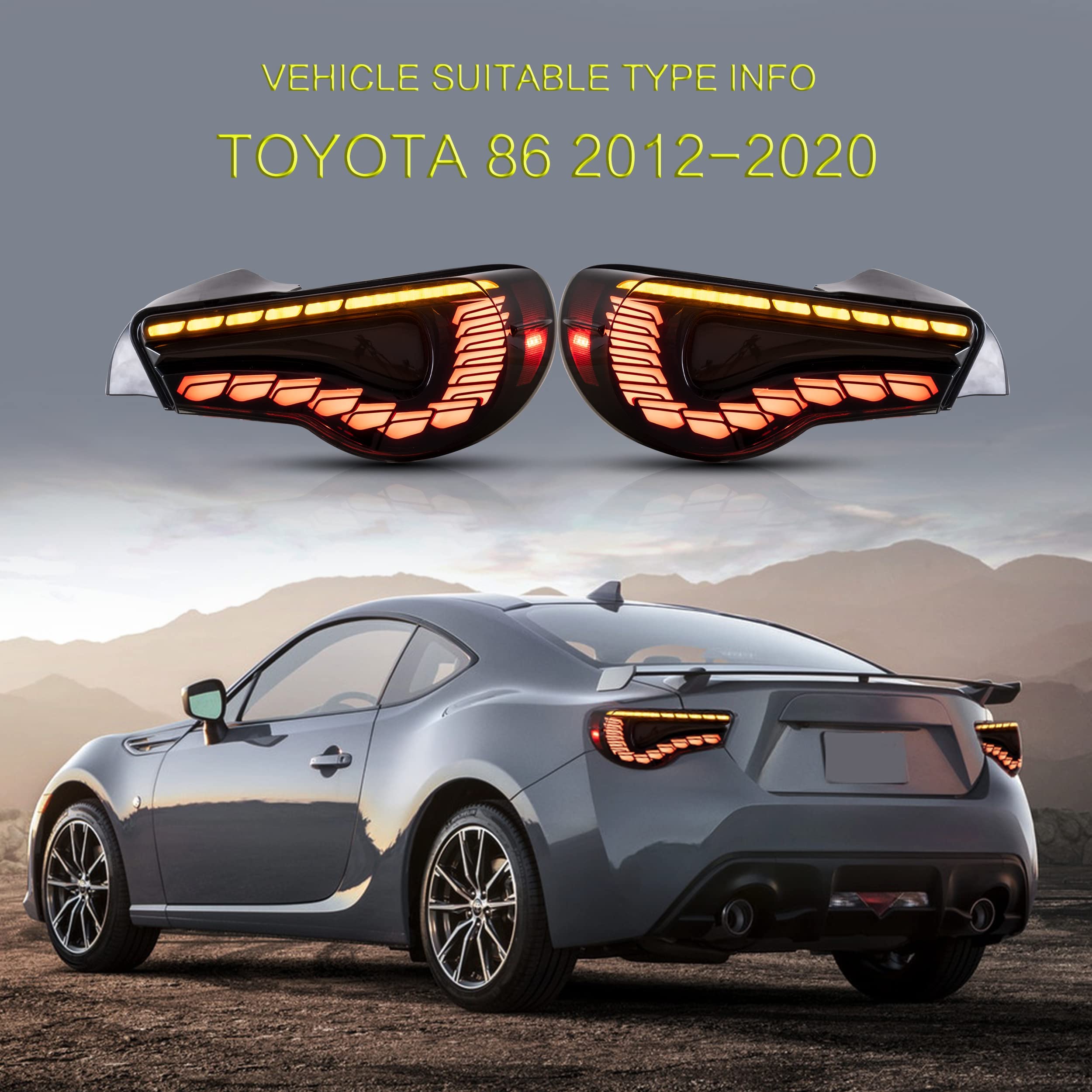 VLAND LED Tail Lights Compatible with Toyota 86 GT86 2012-2020/Subaru BRZ 2013-2020/Scion FR-S 2013-2020, Full LED Rear Light with Sequential Indicator, Red White Lens