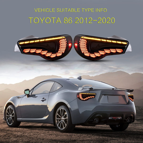 VLAND LED Tail Lights Compatible with Toyota 86 GT86 2012-2020/Subaru BRZ 2013-2020/Scion FR-S 2013-2020, Full LED Rear Light with Sequential Indicator, Red White Lens