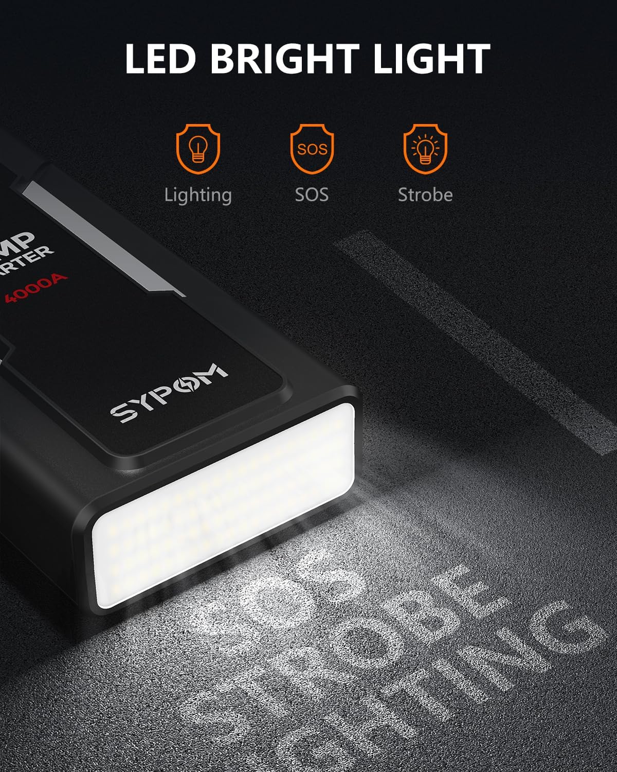 SYPOM Jump Starter, 4000A Peak Car Battery Jump Starter (for All Gas or Up to 10L Diesel), Portable Car Starter Battery Pack with Extended Smart Jumper Cables,12V Auto Jump Box with LED Light