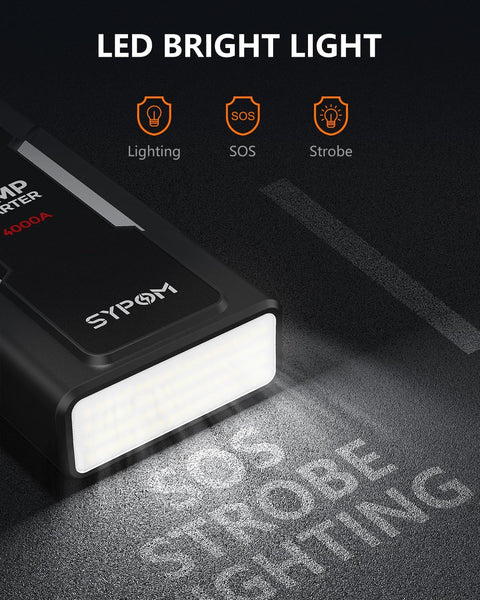 SYPOM Jump Starter, 4000A Peak Car Battery Jump Starter (for All Gas or Up to 10L Diesel), Portable Car Starter Battery Pack with Extended Smart Jumper Cables,12V Auto Jump Box with LED Light