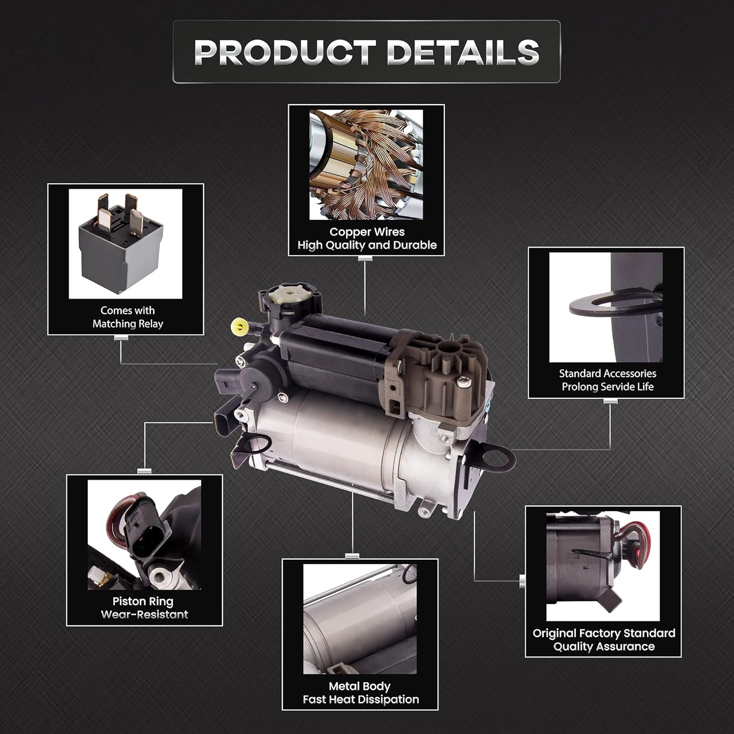 maXpeedingrods Air Suspension Compressor Pump with Relay A2113200304 for Mercedes-Benz S-Class W220 1998-2005, Mercedes-Benz E-Class W211 2002-2008