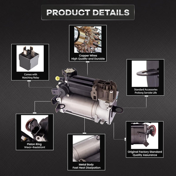 maXpeedingrods Air Suspension Compressor Pump with Relay A2113200304 for Mercedes-Benz S-Class W220 1998-2005, Mercedes-Benz E-Class W211 2002-2008