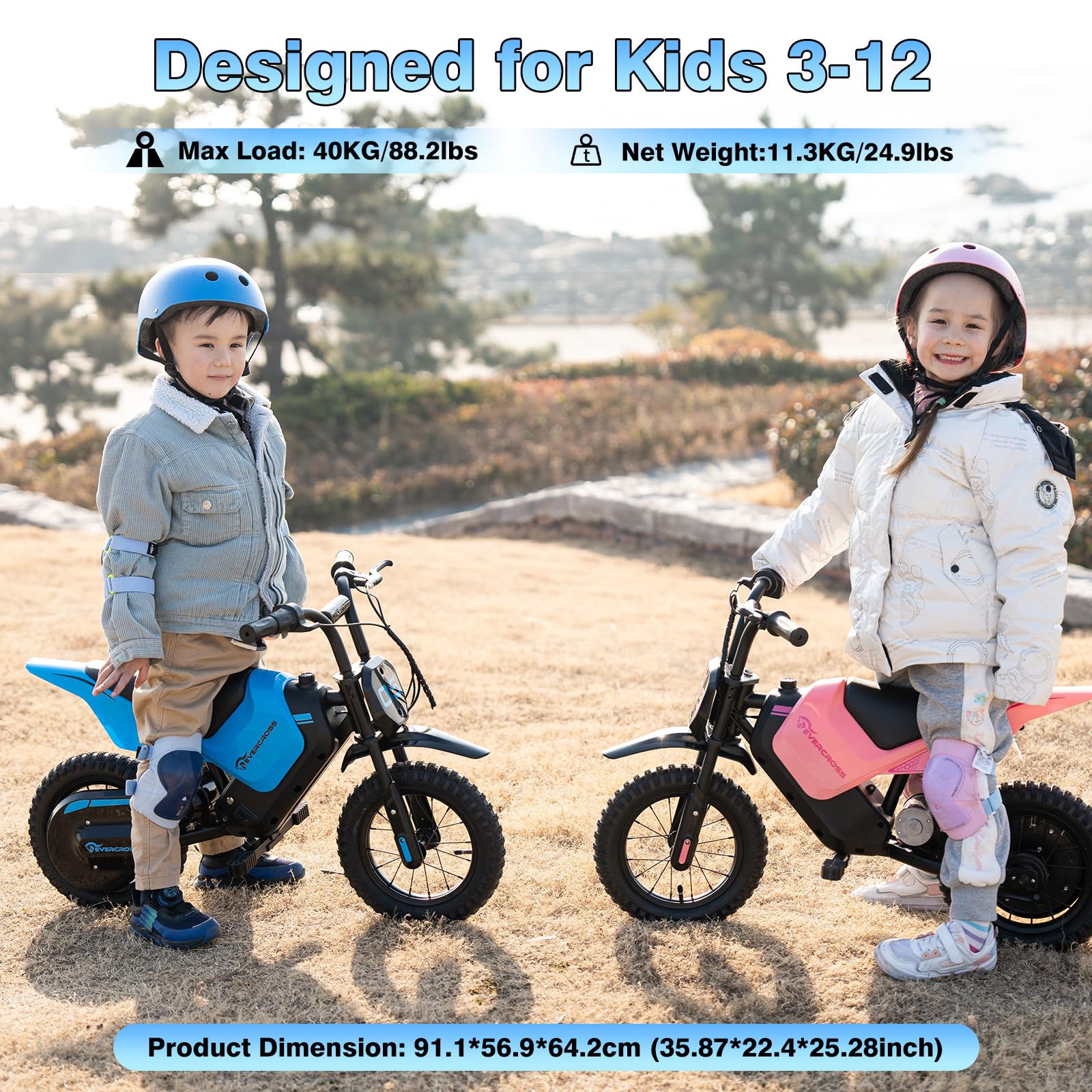 EVERCROSS EV05M Electric Motorcycle for Kids, 150W Kids Ride On Motorcycle, 8/16 km/h Speed Modes & 15 km Long-Range Electric Motorcycle, 12'' Moto Cross for Children Aged 3-12 Years