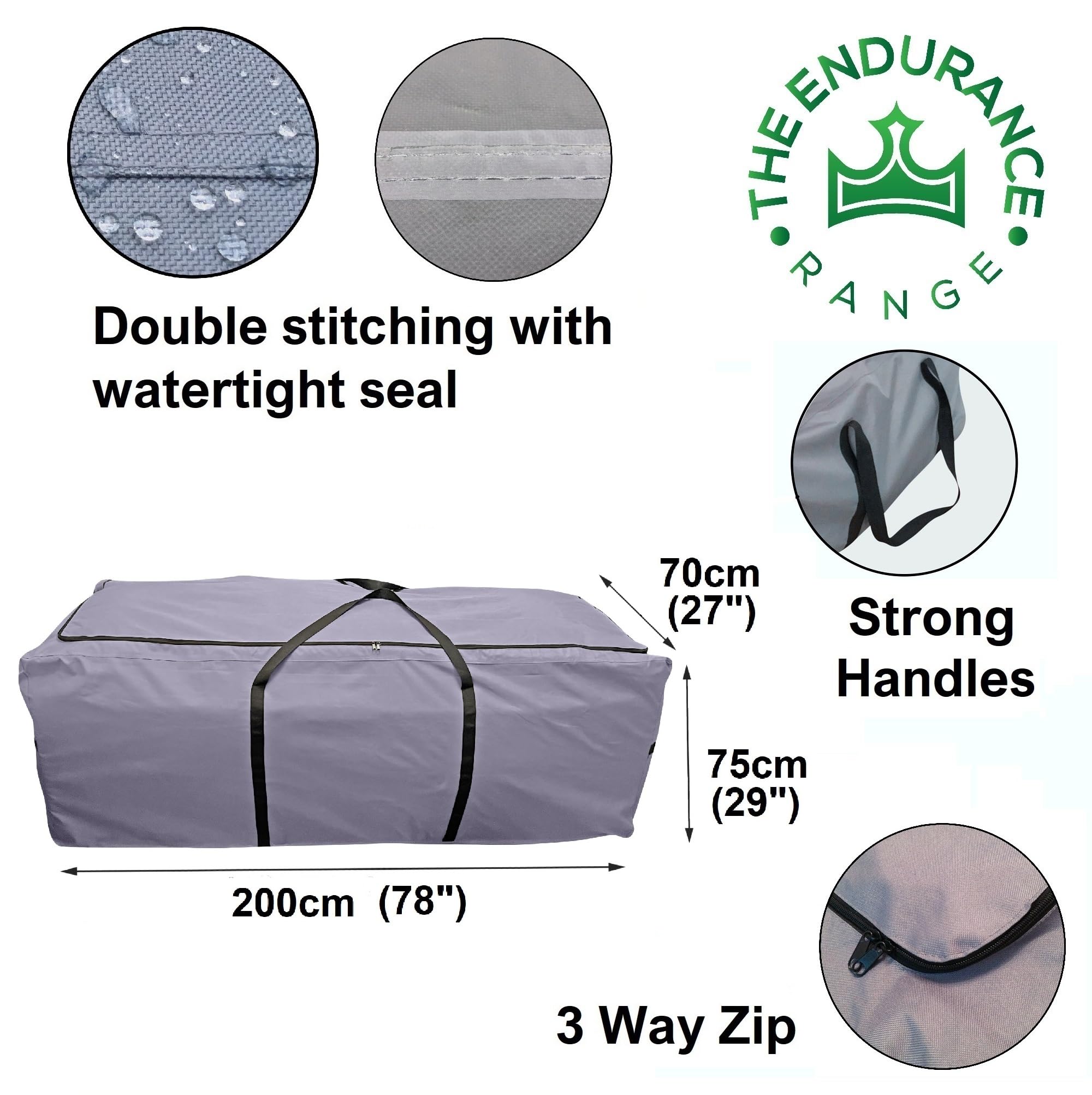 Kingsbridge Garden Furniture Cushion Storage Bag, 600D Fabric, Double Stitching, Heavy Duty, Moisture Resistant LxWxH 200 x 70 x 75cm (use