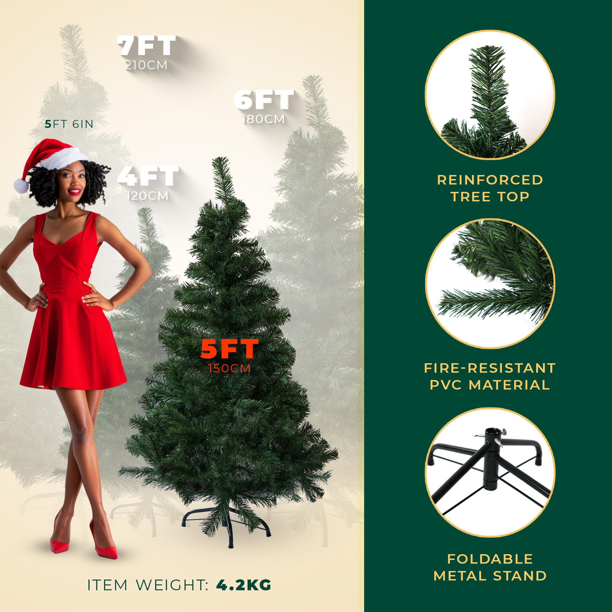 Artificial Christmas Tree 6FT – 700 Tips Full & Realistic Green Xmas Tree with PVC Branches, Metal Stand – Easy Setup 6 Foot Christmas Tree for Living Rooms