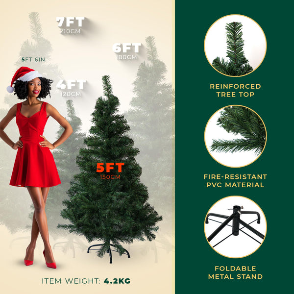 Artificial Christmas Tree 6FT – 700 Tips Full & Realistic Green Xmas Tree with PVC Branches, Metal Stand – Easy Setup 6 Foot Christmas Tree for Living Rooms