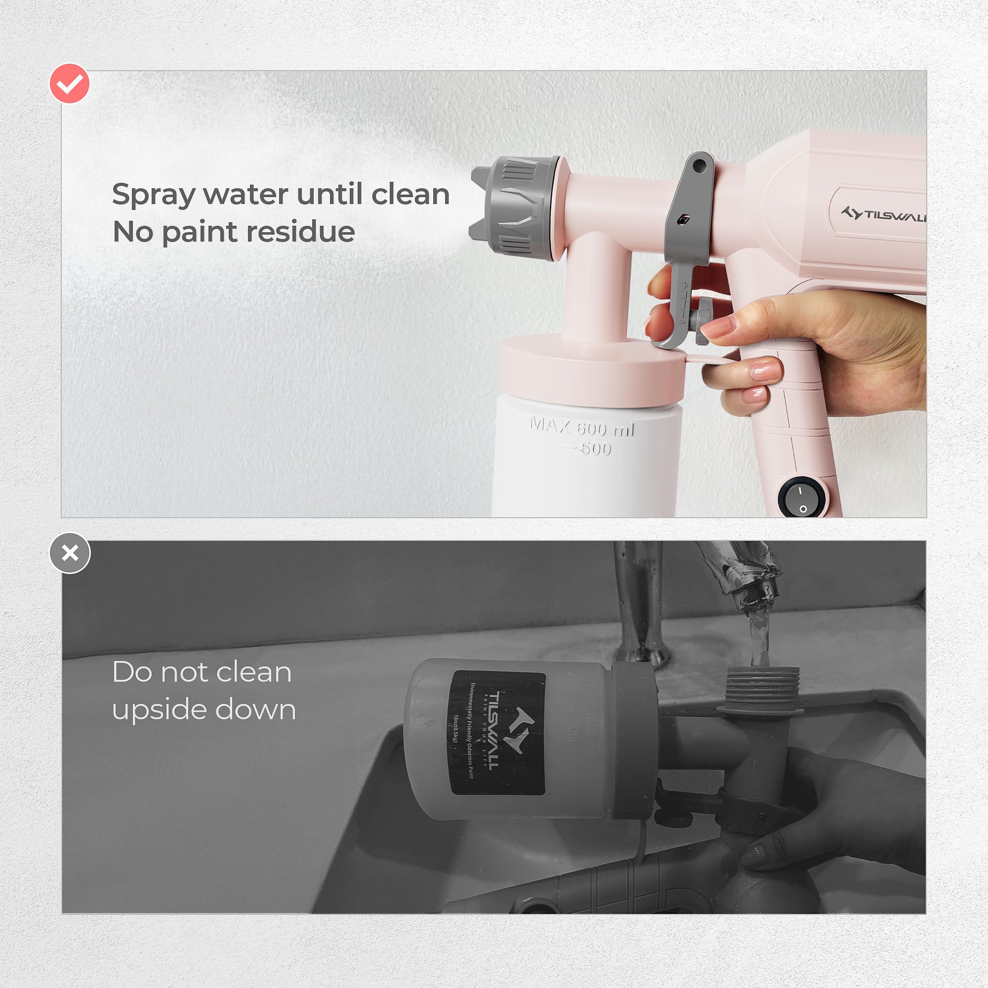 Tilswall Paint Sprayer, Ultra-Light Electric Paint Spray Gun with 600ml Detachable Cup, 2 Nozzles & 3 Patterns - Perfect for Fences, Sheds, Walls, Ceilings, Furniture, Cabinets, Garden & DIY, White