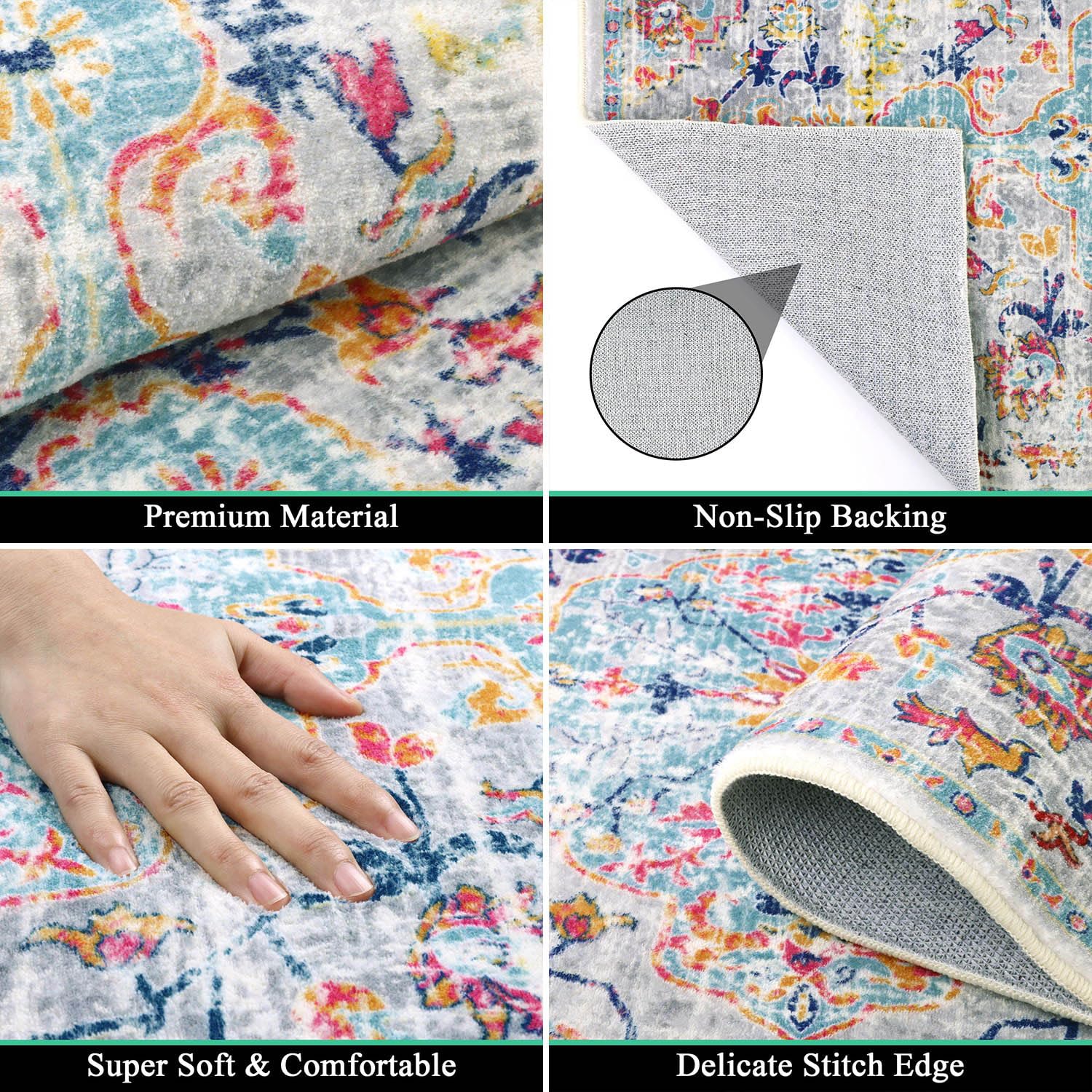 SHACOS Runner Rug for Hallways 60x240cm Modern Hall Rug Runners Non Slip Washable Carpet Runner for Kitchen Soft Bedroom Rug Low Pile Runner Rug for