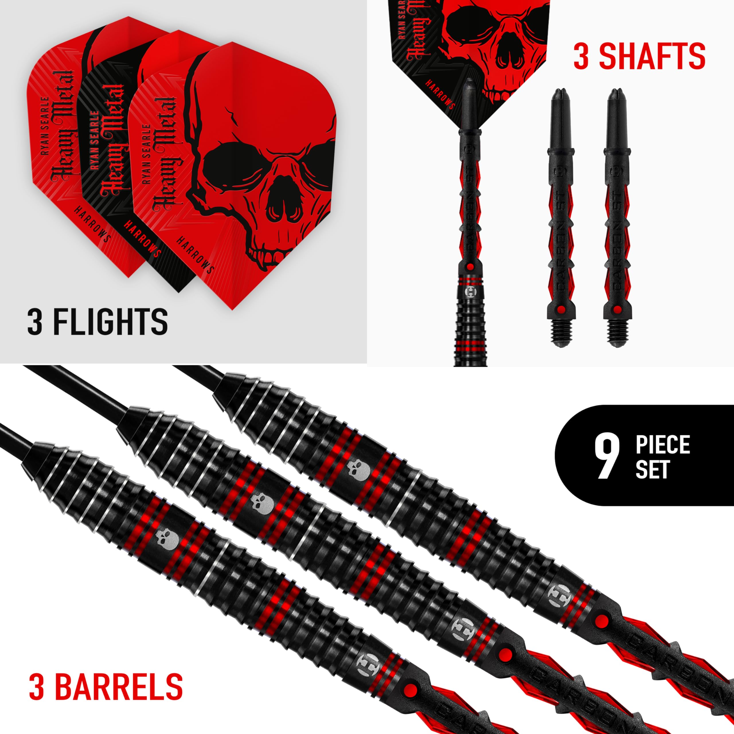 Harrows Ryan Searle Heavy Metal Serie 2-Spieler-Darts-Set I Professionelle Darts 90% Wolframstahlspitze 22 g bis 26 g, 30 g und 32 g Pro Darts I